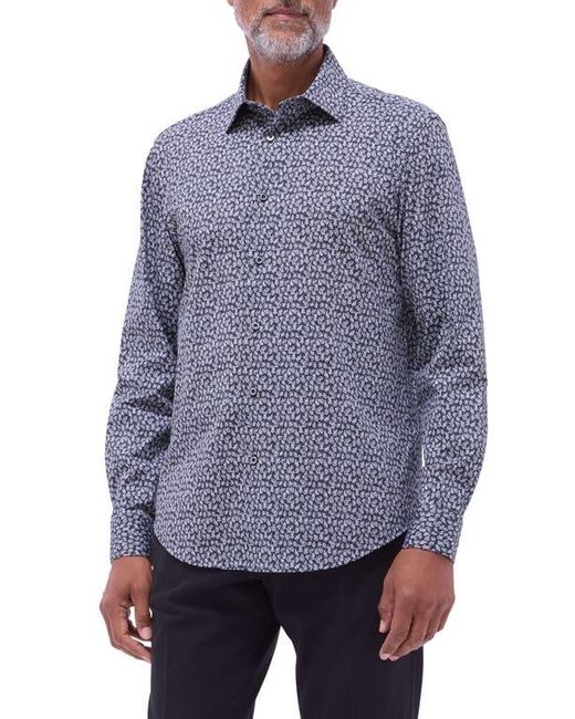 Bugatchi Blue James Ooohcotton Leaf Print Button-Up Shirt for men