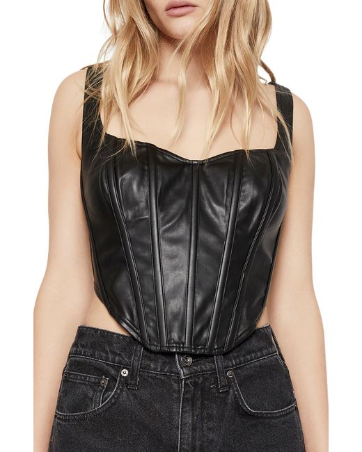 Bardot Black Faux Leather Corset Bustier Top