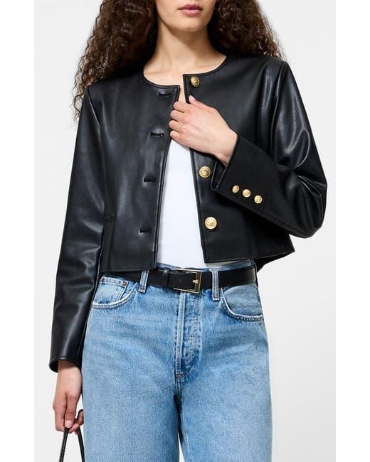 French Connection Black Dessa Crop Faux Leather Jacket