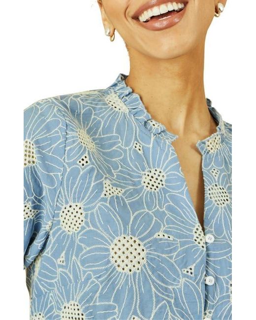 Yumi' Blue Daisy Broderie Shirt