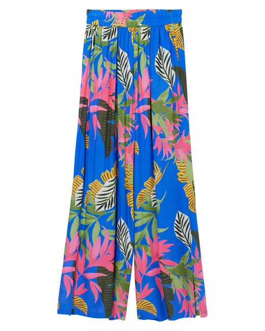 Desigual Blue Tropical Print Cover-up Wide Leg Pants