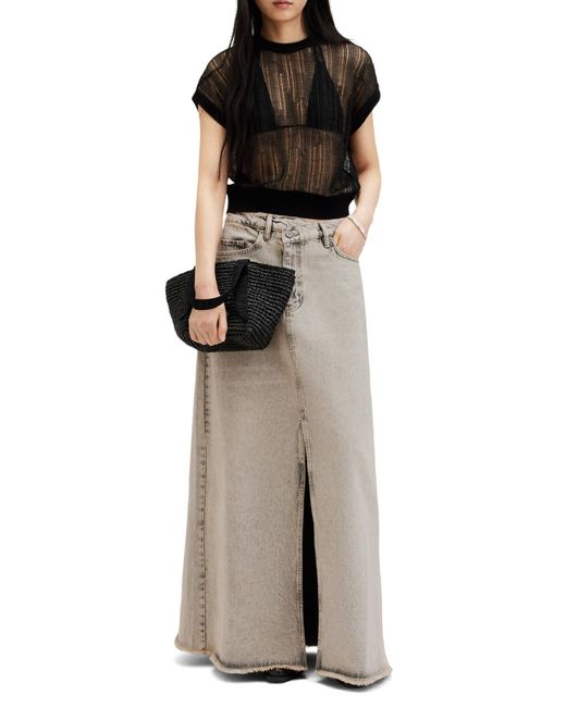 AllSaints Multicolor Noir Asymmetric Waist Denim Maxi Skirt