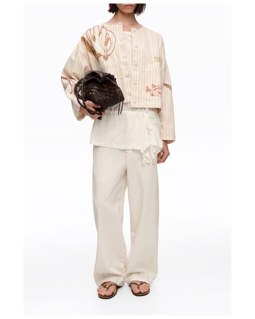 Bimba Y Lola Natural Patchwork Cotton Cropped Jacket