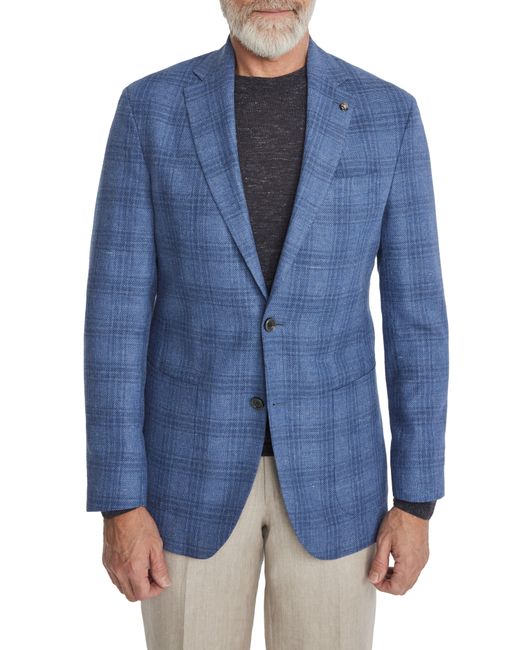 Jack Victor Blue Hampton Plaid Stretch Wool & Linen Blend Sport Coat for men