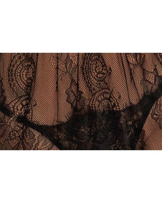 MAPALE Black Underwire Eyelash Lace Babydoll & G-String Set