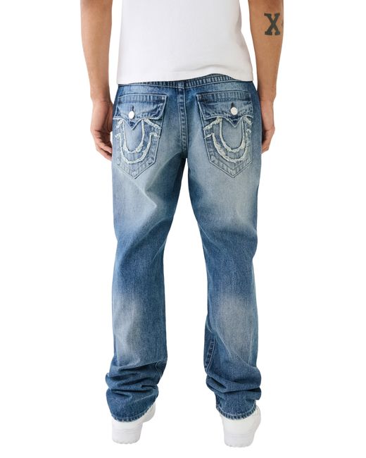 True Religion Blue Ricky Raw Flap Straight Leg Jeans for men