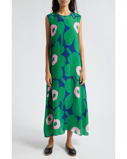 Marimekko Green Migot Unikko Floral Sleeveless A-line Dress