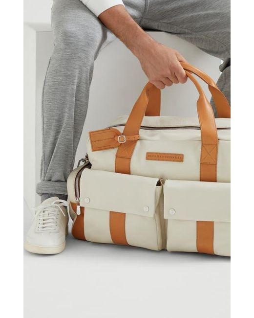 Brunello Cucinelli White Calfskin And Cowhide Duffle Bag for men