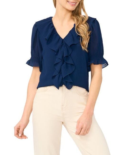 Cece Blue Ruffle Crepe Top
