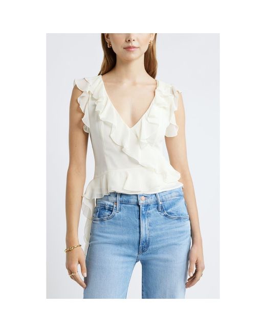 Open Edit Blue Sleeveless Ruffle Top