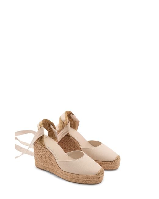 Mango Natural Ankle Wrap Platform Wedge Espadrille