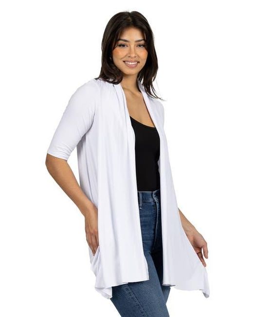 24seven Comfort Apparel White Loose Fit Open Front Cardigan With Half Sleeve