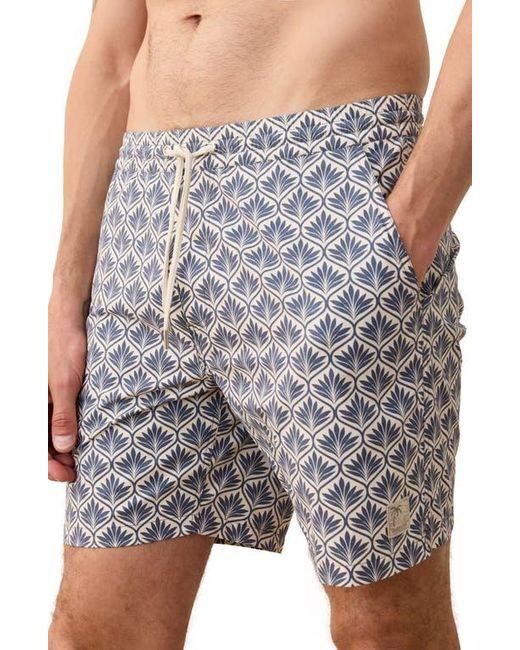 Marine Layer Gray Leaf Print 6-Inch Lined Hybrid Swim Trunks for men