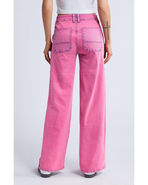 1822 Denim Pink Acid Wash Paneled Wide Leg Carpenter Jeans