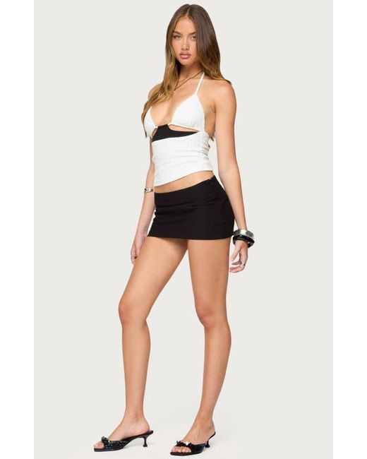 Edikted Black Powell Cutout Halter Textured Crop Top