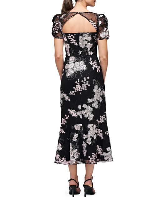 JS Collections Black Hope Floral Embroidered Cocktail Dress