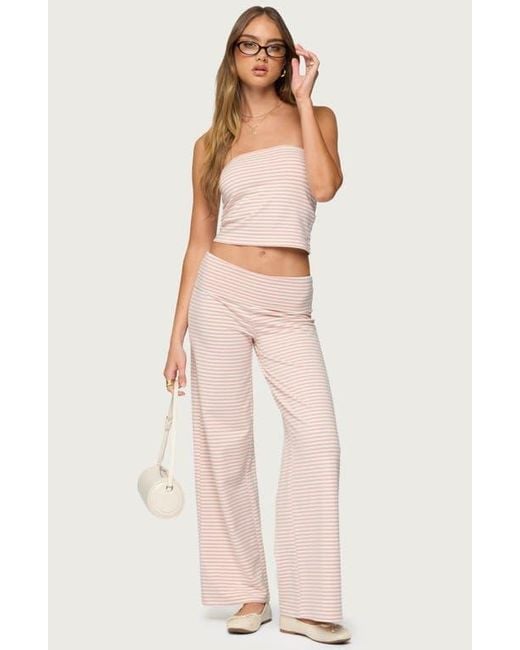 Edikted Women's Pink Lilah Stripe Foldover Wide Leg Pants