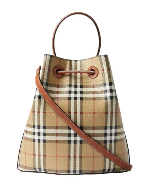 Small Exaggerated Check Coated Canvas Bucket Bag