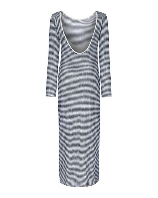 Nocturne Gray Striped Dress With Low Back