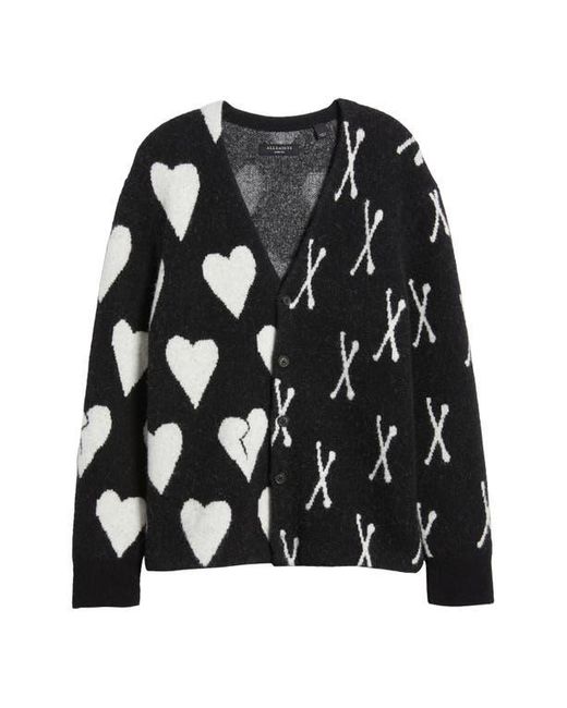 AllSaints Black Bonebreak Heart Alpaca & Wool Blend Cardigan for men