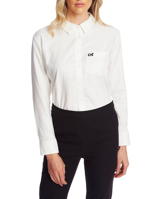 Court & Rowe White Logo Embroidered Button-up Shirt