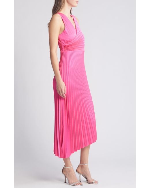 Sam Edelman Pink Pleated Asymmetric Hem Satin Dress