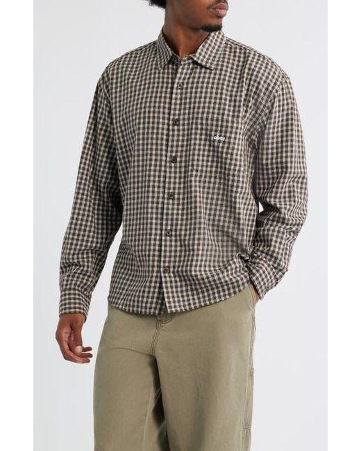 Obey Brown Bigwig Andy Shadow Check Cotton Button-Up Shirt for men