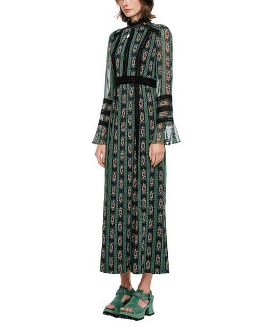 SRCAACADEMY - Anna Sui Women's Green Cameo Stripe Print Maxi Dress