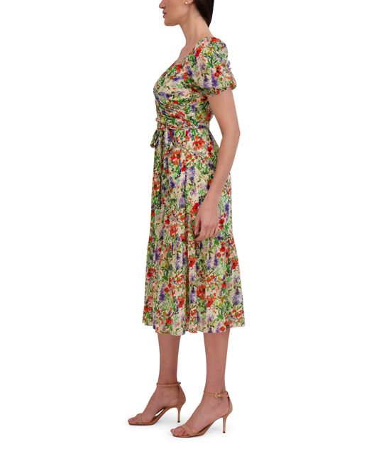 Julia Jordan Multicolor Floral Puff Sleeve Fit & Flare Midi Dress