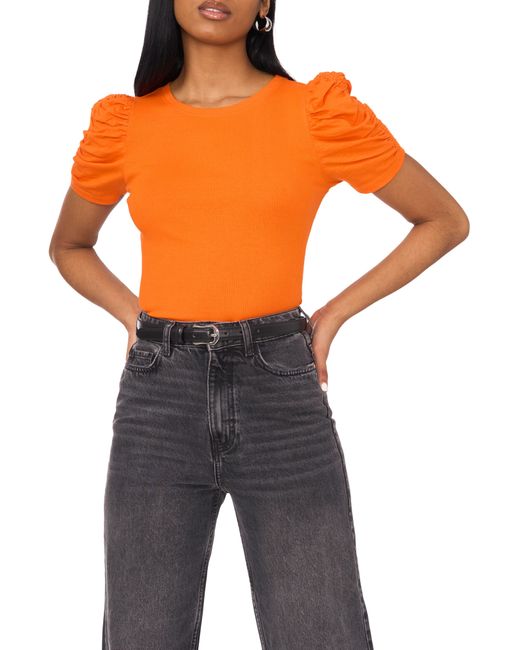 1.STATE Orange Puff Sleeve Rib T-shirt