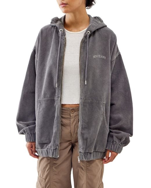 BDG Gray Hooded Cotton Corduroy Jacket