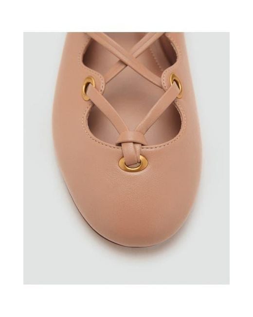 Mango Brown Ankle Wrap Ballet Flat
