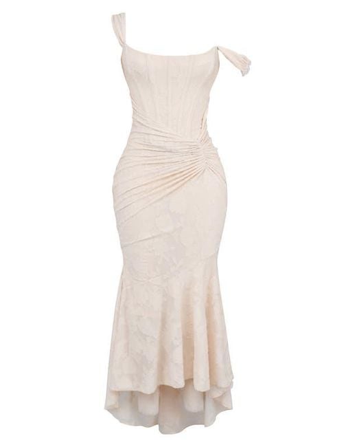 House Of Cb Cesca Floral Ruched High-Low Corset Dress in Natural | Lyst House Of Cb Cesca Floral Ruched High-Low Corset Dress in Natural | Lyst