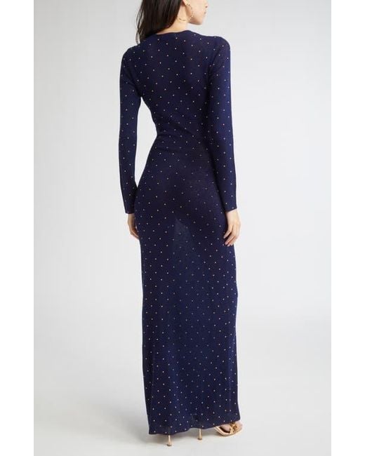 Rabanne Blue Studded Long Sleeve Wool Knit Dress