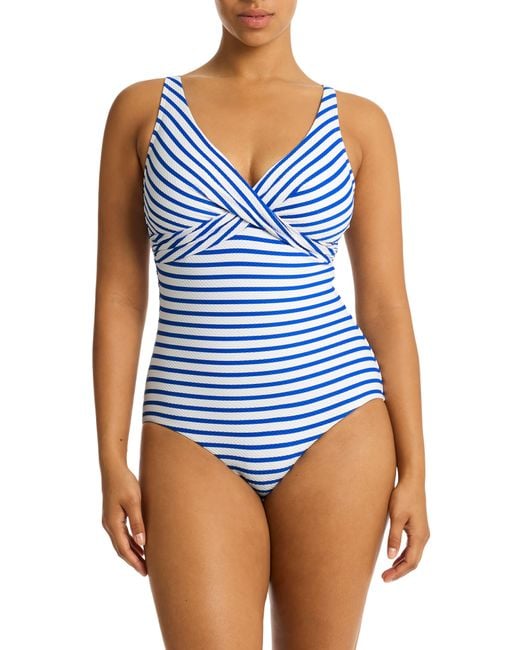 Sea Level Blue Stripe Cross Front Multifit One-piece Swimsuit