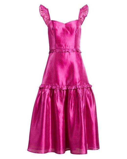 Lulus Pink Ruffle Detail Textured Satin Dress