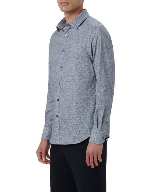 Bugatchi Blue Julian Shaped Fit Cave Art Print Stretch Cotton Button-Up Shirt for men