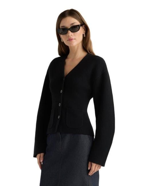 MODERN CITIZEN Black Elinor Organic Cotton Wool V-Neck Cardigan