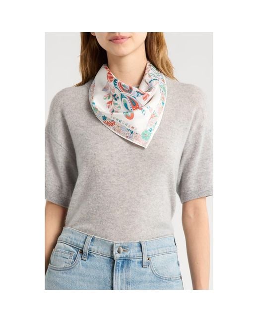 Longchamp Gray Foret Silk Square Scarf