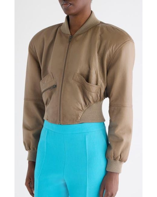 Chloé Blue Crop Leather Bomber Jacket