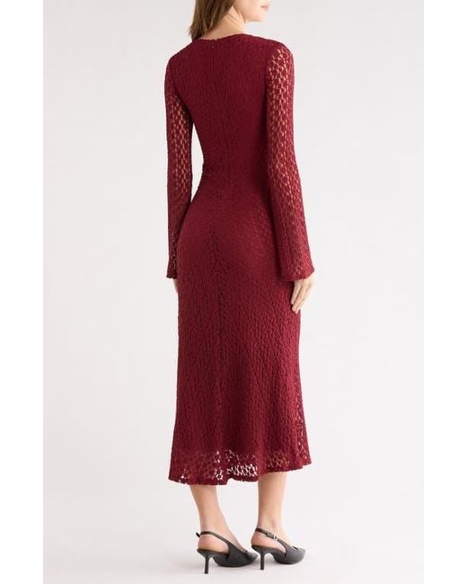 Astr Tamia Long Sleeve Lace Midi Dress in Red | Lyst