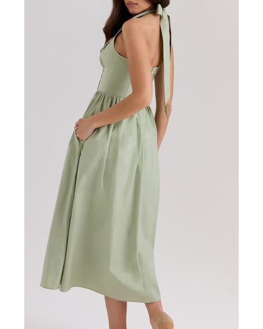 bellamy bustier midi dress green Bellamy Draped Corset Mini Dress in Lemon Sherbet
