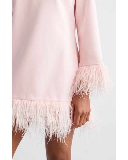 Likely Pink Marullo Feather Trim Long Sleeve Dress