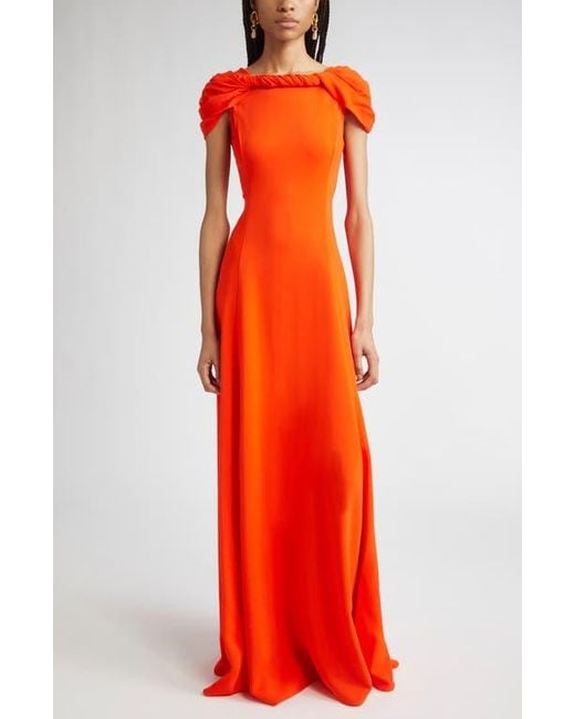 open lace back dress A Line Satin Orange Long Prom Dresses, Orange Formal Bridesmaid Dresses US 12 / Custom Color main image 0