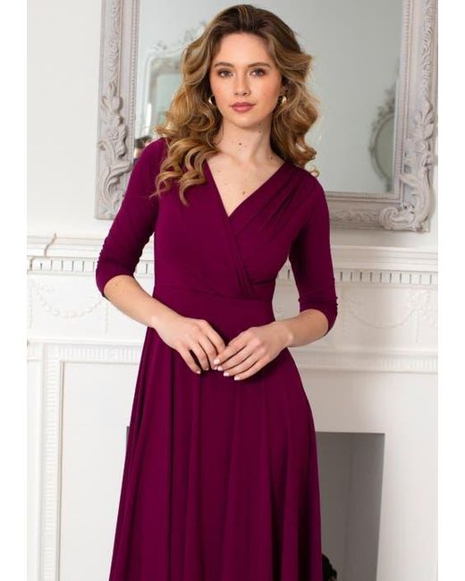 Alie Street London Purple Annie V-Neck 3/4 Sleeve Midi Dress