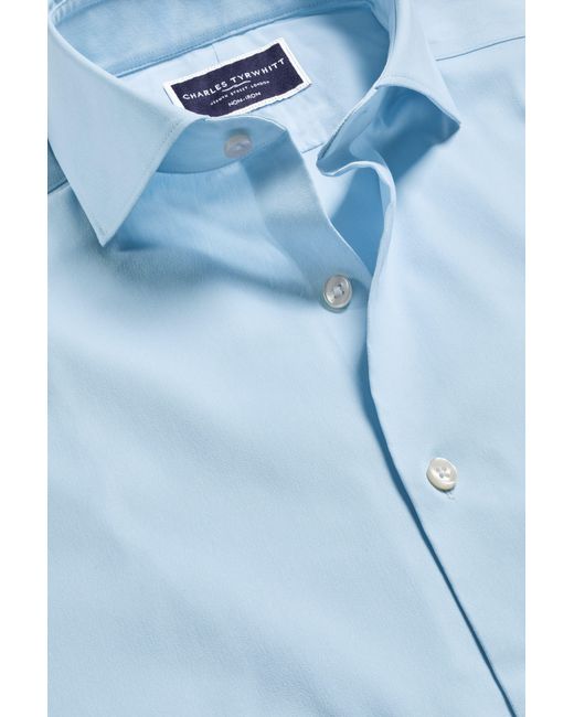 Charles Tyrwhitt Blue Non-iron Stretch Twill Slim Fit Shirt Single Cuff for men