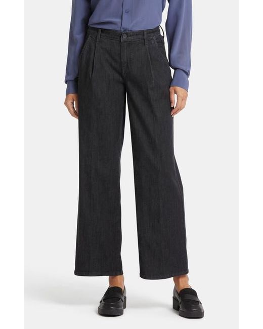 NYDJ Black Teresa High Waist Pleat Wide Leg Ankle Jeans