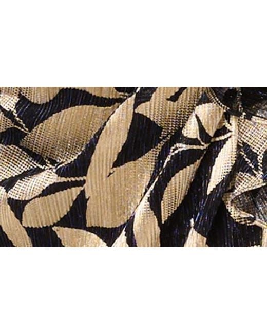 Adrianna Papell Multicolor Asymmetric Metallic Foil Leaf Gown
