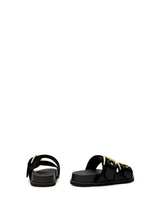 AllSaints Black Sian Raffia Two-Strap Sandal