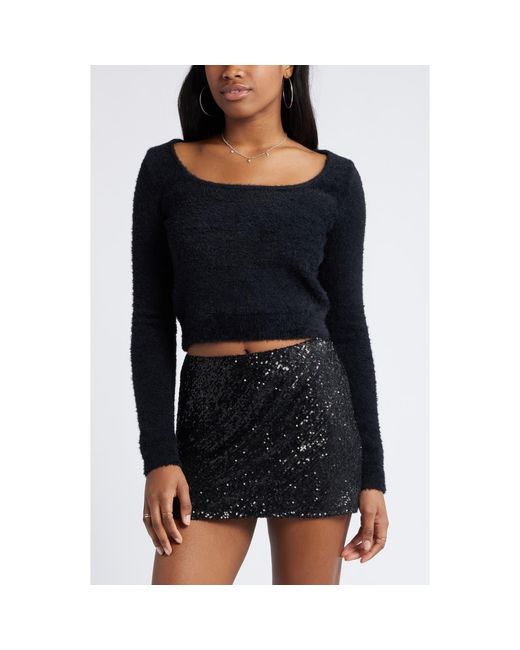 BP. Black Fuzzy Scoop Neck Crop Sweater